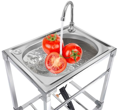 Fregadero Acero Inoxidable Camping Banco De Trabajo Fregadero De Lavandería Portátil 1 Seno Con Escurridor Fregaderos Industriales Robusto Y Estable A Prueba De Derrames Para Exteriores Interior ( Siz