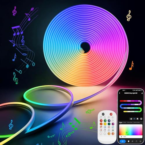 Lamomo LED-Streifen 5m, RGBIC Neonlicht, App- & Fernbedienung, Musikmodus, wasserdicht, flexibel, für Zuhause, Schlafzimmer, Wanddeko