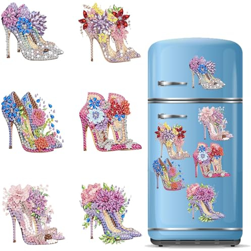 6PCS DIY Diamond Art Painting Refrigerator Magnets Kits for Fridge Stickers Special Shape High Heel Fridge Magnets for Adults