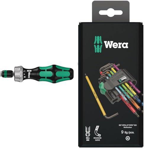 Wera 05051461001 1/4 x 142 816 RA Ratchet Screwdriver - Silver & 967SPKL/9BO Multicolour TX-Key Set, TX8 - TX40, 9pc, 05073599001