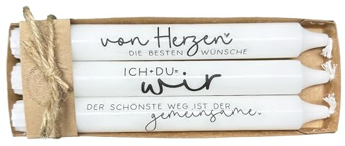 Hochzeits-Kerzenset 3er-Set - Stabkerzen mit Sprüchen Alles Liebe zur Hochzeit, verliebt, Ja ein kleines Wort, großes Glück - Perfekte Tischdeko & Geschenk zur Hochzeit (ich+du=wir)