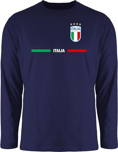 Langarmshirt Herren Langarm Shirt - Fußball EM WM - Italien Trikot Wappen | Italia mit Stolz | Italienisches Fan-Motiv - XL - Navy Blau - Langarm,Shirt em24 Europameisterschaft Italy Longsleeve