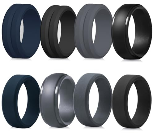 LOCCY 8 Pcs Mens Silicone Wedding Ring Breathable Silicone Engagement Ring Comfortable Athletic Ring Fit Skin Silicon Wedding Bands for Work, Sports, Workout (Multi-colour A, 12)