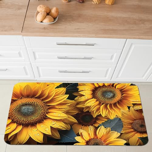 Comart - Tappeto Cucina Austin - Impermeabile - Antiscivolo - Antimacchia - Lavabile in Lavatrice - Passatoia in Poliestere - per Corridoio e Cucina - Made in Italy - Fiori Girasoli - 50x75 cm