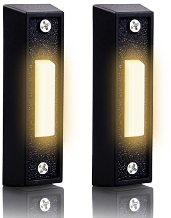 2 PCS Black Replacement Doorbell Button,Lighted Doorbell Button Wired Door Bell Push Buttons LED Door Chime,Wall Mounted Doorbell Switch Wired Doorbells for Home (Warm Light)
