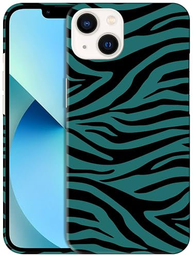 GlamCase for iPhone 13 Mini, iPhone 13 Mini Case - Zebra Teal Print Pattern Design Printed Slim & Sleek Cute Plastic Hard Snap on Protective Designer Back Phone Case / Cover for iPhone 13 Mini