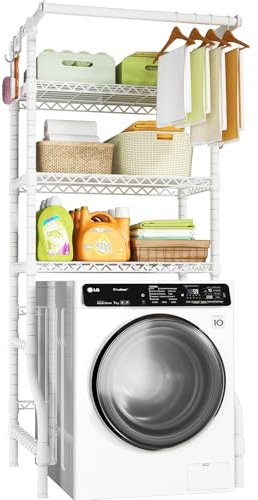 Ulif U11 mittelgroßes Regal für Wasch- und Trockner, 3 Etagen, Waschküche, Aufbewahrung und Organizer, Standregal, Metall, freistehend, Wäscheständer, 70 cm B x 50 cm T x 190 cm H, Weiß