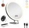 Junyaoxuan Miroir grossissant x20 avec lumière, grand miroir de maquillage grossissant de 15,2 cm avec 3 couleurs à intensité variable, support de table, 3 ventouses, noir