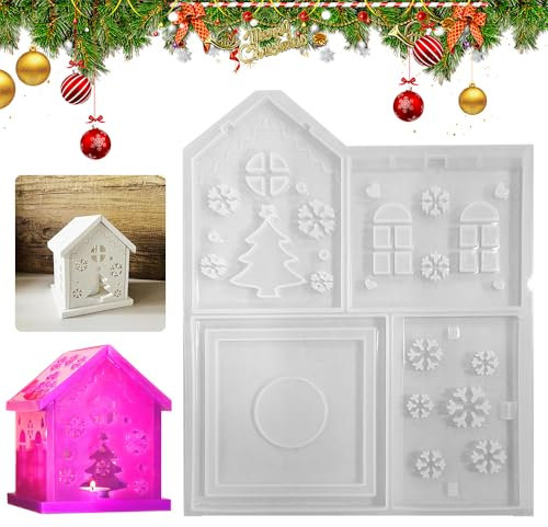 Silikonform Häuser 3D,Silikonformen Gießformen Häuser Weihnachten,Silikonform Lichterhäuser für Basteln Gips, Kerzen, Heimwerke