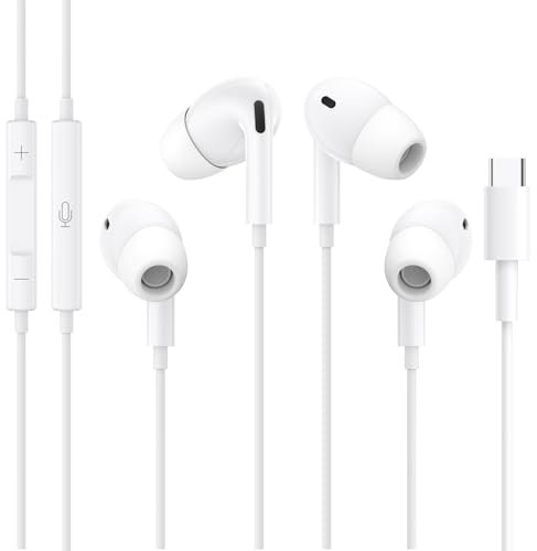 Auriculares USB C, Auriculares USB C con Cable para iPhone 15, Auriculares Tipo C con micrófono y Control de Volumen, Auriculares estéreo HiFi Tipo C para Huawei Samsung Galaxy S24 S23 S22 Pro, Pixel