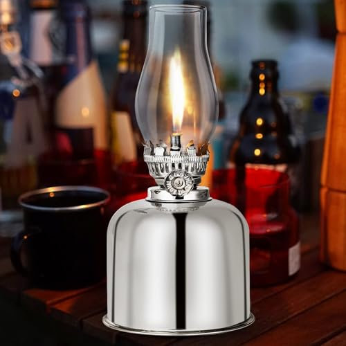 Lampe à pétrole rétro avec verre et métal, lampe à huile coupe-vent pour le camping et la décoration
