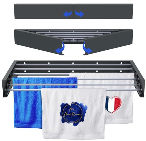 Homellence - Eleganter Wäscheständer Wand ausziehbar - Wandwäschetrockner platzsparend - Robuster, kompakter Wäscheständer Wandmontage mit 6m Trockenlänge für drinnen & draußen (100 cm, Anthrazit)