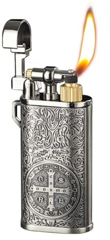 Vintage-Feuerzeuge Nachfüllbare Einstellbare Jet Flame Feuerzeuge Für Kerzen Küche Grillen(Butangasfrei (Silber)