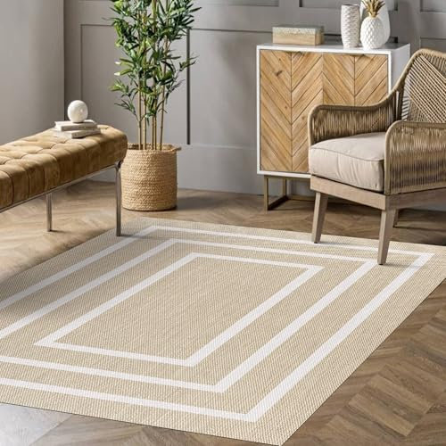 STORESDECO Alfombra vinilica de Tejido Trenzado Premium de Alta Gama Lavable Antideslizante Alfombras vinilicas Resistentes para Salon Cocina habitacion baño Pasillo 3 Rectángulos Blancos 200x290 cm