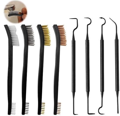 8 Stück Drahtbürste Klein,Stahlbürste,Drahtbürsten Set,Edelstahl Brush,Kleine Messingbürste Metallbürste Stahl Nylon Pinsel mit 4 Doppelende Haken für Reinigung Schmutz und Rost