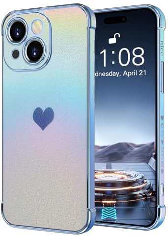 Yoawiful für iPhone 15 Hülle Fluoreszierende niedliches herzförmiges Muster Handyhülle iPhone 15 Silikon Kameraschutz Anti Fall iPhone 15 Case blau