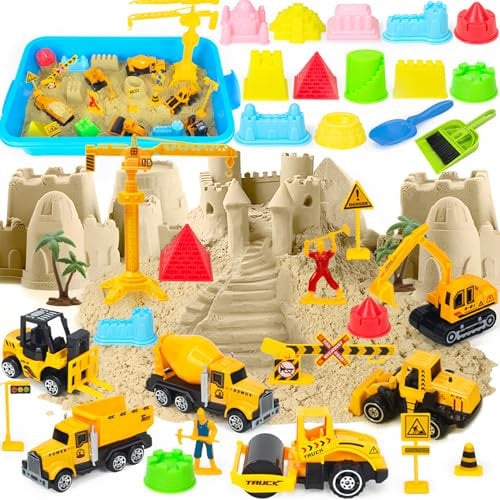 Baustellen Kinetic Sand Set Mit Kranspielzeug & Sandformen - Kinetischer Sandspielzeug für Kinder, Sensorisch Zaubersand Magic Geschenk für Junge Mädchen