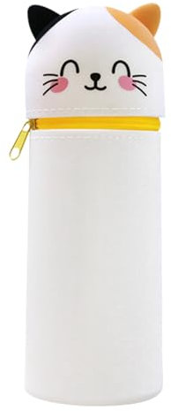 2 in 1 Silikon Federmäppchen, 2 in 1 Weiche Silikontasche Kawaii Federmäppchen Federtasche aus weichem Silikon für Stifte, Federmappe und Stiftehalter, Mäppchen Tiere, Schlampermäppchen (Katze)