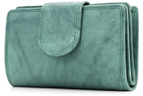 ekavale Geldbörse aus echtem Leder für Damen, Frauen Geldbeutel, Portemonnaie RFID (Antik-Seegrün)