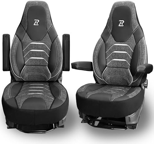 LUCARO Sitzbezüge Wohnmobil für FIAT Ducato, Peugeot Boxer, Citroen Jumper, Opel Movano C Grau Capri Velours & Kunstleder - Satz mit 2 Stück - Wohnmobil Zubehör - Schutz & Komfort beim Fahren