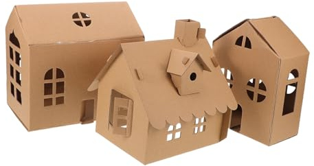 SHINEOFI 3stücke Karton Haus für Junge Mädchen Bastelset aus Pappe Kleines Spielzeughaus zum Malen und Verzieren Puppenhaus-bausatz Minihaus für Junge Mädchen Diy-zubehör mit Bastelmaterial