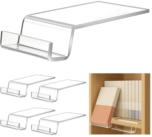 Memorywuu 4 Pack Acrylic Book Stands for Display, Clear Bookshelf Holder | L Shape Design for Stable Display, for Comics Easel Albums Magazines Postcards Artworks Collector, Library Bookcase , Home