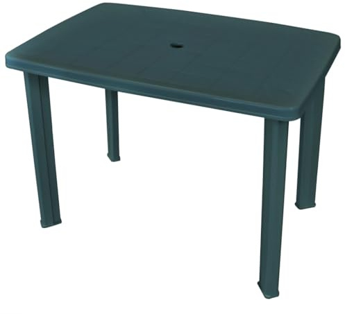 Qnhdfrt Table de jardin en plastique vert 101 x 68 x 72 cm avec trou pour parasol résistant aux intempéries légère pour jardin, balcon, camping, extérieur