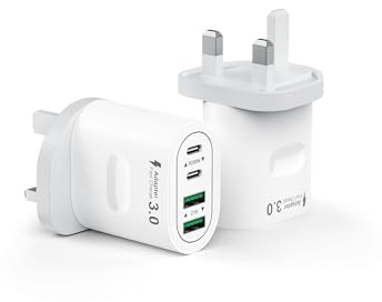 2 Pack 60W USB C Charger Plug, 4-Port Multi USB Plug UK Fast Charging Adapter (Dual USB-C 30W + Dual USB-A 5V/2.1A), GaN Type C Wall Charger for iPhone 16/15/14/13/12 Pro Max, iPad, Samsung