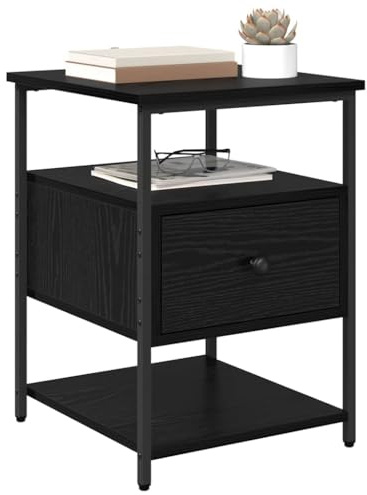 vidaXL Bedside Cabinet Black oak 40 x 42 x 56 cm Engineered wood, Elegant Nightstand, Modern Bedroom Furniture, Rectangular Storage, Durable Bedside Cabinet, Stylish Utility Table, Compact Unit