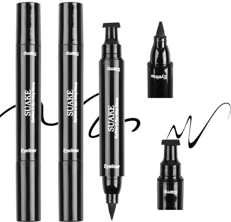 XIANJIA 3 Stück Eyeliner Wasserfest, Schwarzer Eyeliners | Doppelseitiger Kajalstift Schwarz Stempel, Eyeliner Schablone Kreieren Sie Mühelos Ihren Idealen Eye Liner (Große+Kleine)