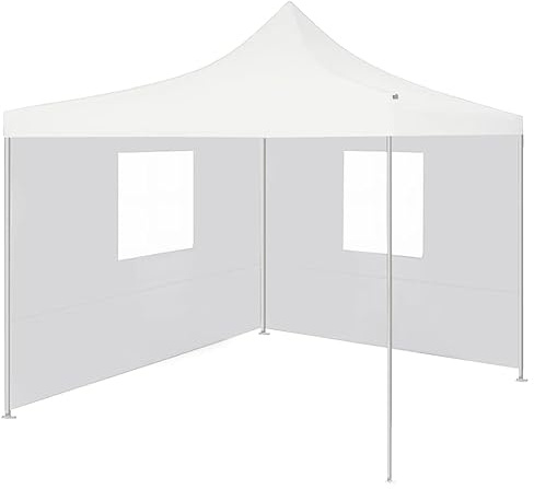 QJBSAVVA Tonnelle pliante 3 x 3 m avec 2 parois latérales en acier revêtu par pulvérisation - Tente de jardin résistante aux UV - 291 x 291 x 315 cm - Blanc - Pour jardin, fête, camping, barbecue