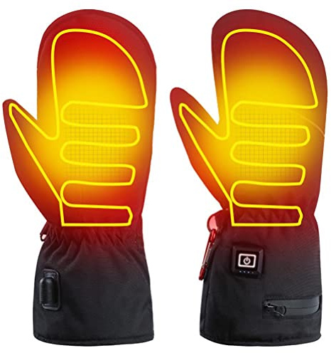 Ghzste Beheizte Fäustlinge für Damen und Herren, 2600 MAh, Elektrisch, Wiederaufladbar, Wasserdicht, Skihandschuhe, Heizhandschuhe, Touchscreen, rutschfest, mit Fleece Gefüttert,