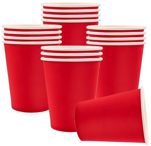 ATBEAMEN 16Pcs Red Paper Cups 9oz,Red 250ml Drinking Cups Disposable Party Paper Cup Solid Cup for DIY Birthday Christmas,Picnic,Baby Shower Wedding Party Cups Supplies
