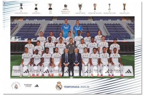 Grupo Erik Poster Kunstdruck FC Real Madrid Poster Deko Wohnzimmer oder Deko Schlafzimmer - Deko Zimmer - Größe 61 x 91 - Offizieller Real Madrid Merch Fanartikel, Schwarz