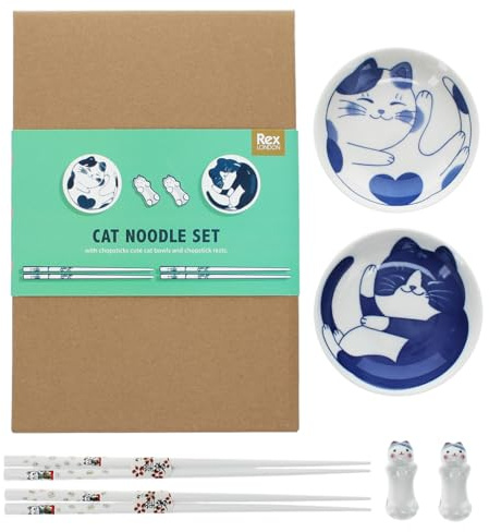 Rex London Chopsticks, Rests and Dipping Bowls Set - Cat