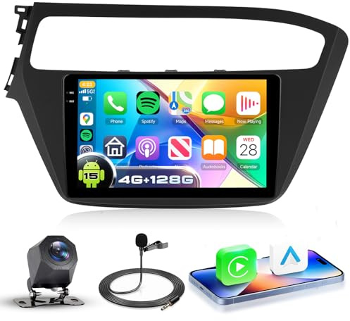VECHTEL 4G+128G Android 15 Radio de Coche para Hyundai I20 2018-2020, 9'' Incell HD de Pantalla Táctil con Carplay Android Auto Inalámbrico, Autoradio con GPS Wi-Fi USB Bluetooth Radio FM RDS Cámara