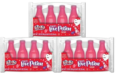 Nik-L-Nip Mini Drinks Candy Cupid Love Potion (Cherry) Wax Bottles I 4's Pack of 3 I US Import