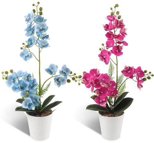 LEIMEND 2 Pezzi Orchidea Finta Realistica Rosa e Blu Orchidee Finte | Orchidee Finte Realistiche Fiori Artificiali per la Tavola l'arredamento l'ufficio le Decorazioni per Matrimoni