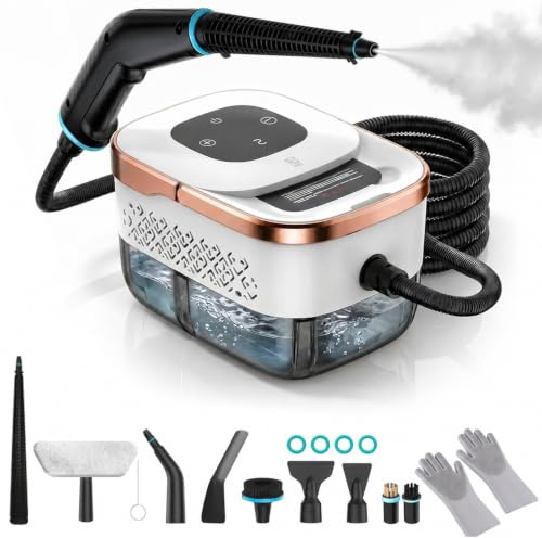 Pulitore a Vapore Portatile 2500W, Unità staccaparati a vapore con 6 Livelli Regolabili, 8 Ugelli e Serbatoio 1250ml, per Casa Cucina Bagno Finestre e Auto (Bianco 1)