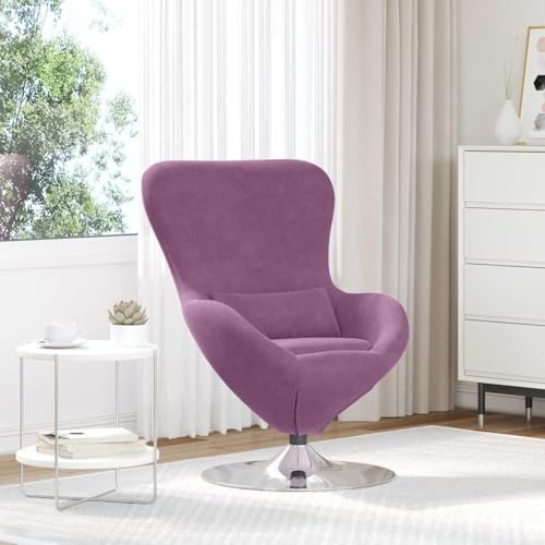 RCODSSK Poltrona moderna con braccioli inclinati e rivestimento in velluto viola - Poltrona lounge minimalista con finitura vellutata e base girevole a 360 gradi