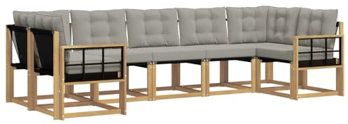 vidaXL Outdoor-Sofagarnitur mit Kissen 7 pcs Weiß und Hellgrau, Moderne Gartenlounge, robuster Sofa, eleganter Patio, stylische Möbel für gemütliches Sitzen im Freien