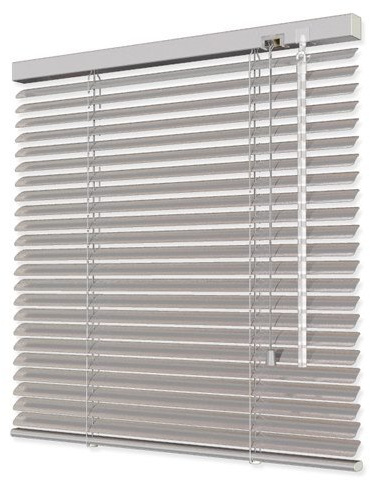 INTERDECO Aluminium-Jalousie und Alu-Jalousette mit 25 mm Lamellen, freihängend, Silber-Grau, Bedienung per Schnurzug und Wendestab, Typ 3225, 80 x 130 cm