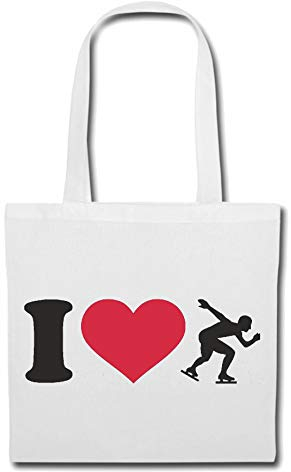 Reifen-Markt Tasche Umhängetasche I LOVE SCHLITTSCHUHLAUFEN - EISKUNSTLAUF - SCHLITTSCHUHBAHN - EISSPORTHALLE - SCHLITTSCHUH Einkaufstasche Schulbeutel Turnbeutel in Weiß