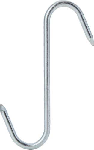 Merriway BH01914 Pointed Butchers S Hooks, 100mm, BZP Steel, Pack of 5 | Pointed 100mm (4) | Bright Zinc Plated Steel S Hooks | For hanging meat, tools and cookware