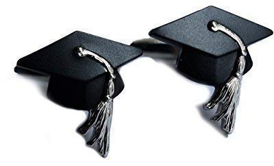 Graduation Mortar Board Hat Cufflinks With Gift Box and Collar Stays