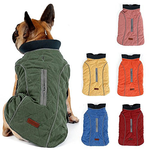 TFENG Reflektierend Hundejacke Brust 32-38cm, Rückenlänge 23cm Hundemantel Warm gepolstert Puffer Weste Welpen Regenmantel mit Fleece (Grün, XS)