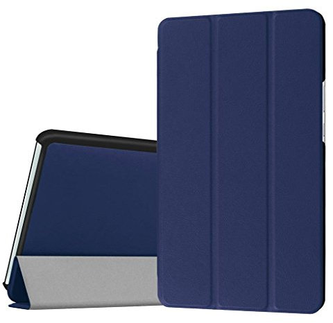 SATURCASE MediaPad M3 8.4 Funda, Cuero De La PU Capirotazo Plegable Folio Apoyo Bumper Protector Funda Carcasa Case para Huawei MediaPad M3 8.4 (Azul Oscuro)