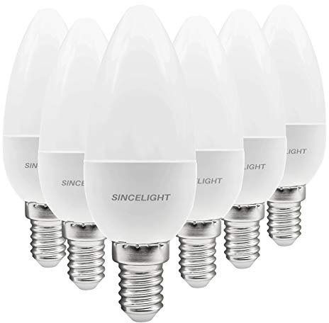 SINCELIGHT LED-Glühbirnein Kerzenform mit E14-Sockel,RA≈92, 5W(500Lumen)≈50W Halogen, Neutralweiß (4000K), Nicht Dimmbar, 6er-Pack