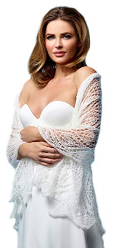 Strick Stola gestrickter Schal Ivory Mohair Brautjacke Jacke Poncho Tuch Braut Hochzeit Brautkleid Strickjacke (Blush)