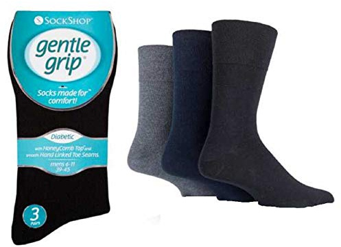 3 PAIRS Sock Shop Men's Diabetic Cotton Rich Gentle Grip HoneyComb Top Non Elastic Socks Size 6-11